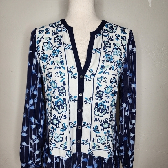 ANTHROPOLOGIE Tiny Semele Navy/White‎ embroidered floral Boho Shirtdress Dress S - Picture 5 of 16
